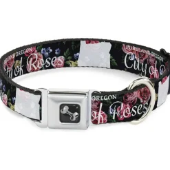 Dog Bone Seatbelt Buckle Collar - Oregon Silhouette/PORTLAND OREGON-CITY OF ROSES Roses/White
