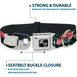 Dog Bone Seatbelt Buckle Collar - Oregon Silhouette/PORTLAND OREGON-CITY OF ROSES Roses/White
