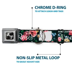 Dog Bone Seatbelt Buckle Collar - Oregon Silhouette/PORTLAND OREGON-CITY OF ROSES Roses/White