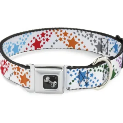 Dog Bone Seatbelt Buckle Collar - Falling Stars White/Multi Color