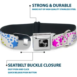 Dog Bone Seatbelt Buckle Collar - Falling Stars White/Multi Color