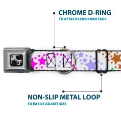 Dog Bone Seatbelt Buckle Collar - Falling Stars White/Multi Color