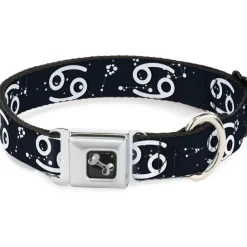 Dog Bone Seatbelt Buckle Collar - Zodiac Cancer Symbol/Constellations Black/White