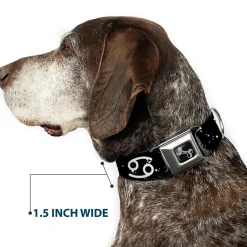 Dog Bone Seatbelt Buckle Collar - Zodiac Cancer Symbol/Constellations Black/White
