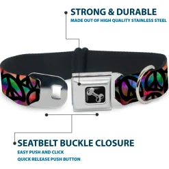 Dog Bone Seatbelt Buckle Collar - Peace Psychedelic