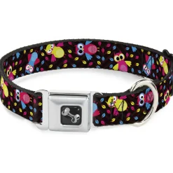 Dog Bone Seatbelt Buckle Collar - Flying Owls w/Leaves Black/Multi Color