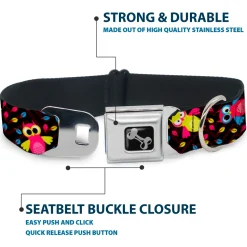 Dog Bone Seatbelt Buckle Collar - Flying Owls w/Leaves Black/Multi Color