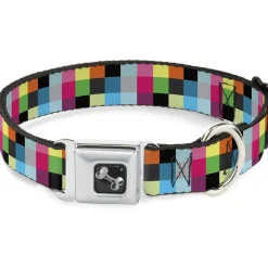 Dog Bone Seatbelt Buckle Collar - Checker Bright Pastel