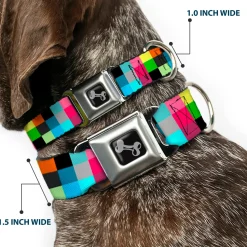 Dog Bone Seatbelt Buckle Collar - Checker Bright Pastel