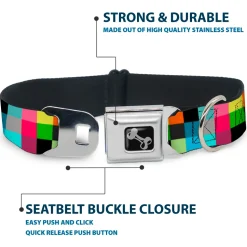 Dog Bone Seatbelt Buckle Collar - Checker Bright Pastel