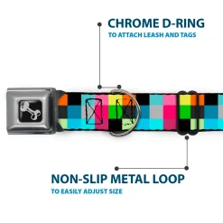 Dog Bone Seatbelt Buckle Collar - Checker Bright Pastel