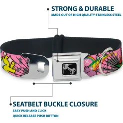 Dog Bone Seatbelt Buckle Collar - Rainbow Cloud Stars Pink