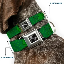 Dog Bone Seatbelt Buckle Collar - St. Pat's Clovers Scattered2 Outline/Solid Greens