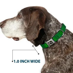 Dog Bone Seatbelt Buckle Collar - St. Pat's Clovers Scattered2 Outline/Solid Greens