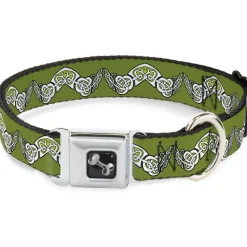Dog Bone Seatbelt Buckle Collar - Celtic Knot3 Olives/Black/White