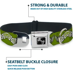 Dog Bone Seatbelt Buckle Collar - Celtic Knot3 Olives/Black/White