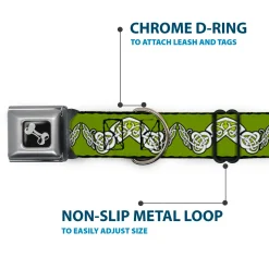 Dog Bone Seatbelt Buckle Collar - Celtic Knot3 Olives/Black/White