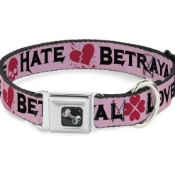 Dog Bone Seatbelt Buckle Collar - Love/Hate/Betrayal Pink/Black/Fuchsia