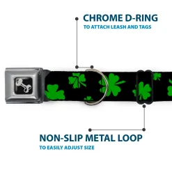 Dog Bone Seatbelt Buckle Collar - St. Pat's Clovers Scattered2 Black/Green