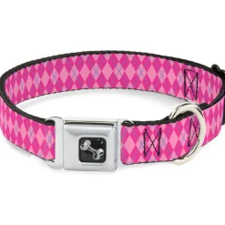 Dog Bone Seatbelt Buckle Collar - Argyle Pink/Fuchsia/Blue