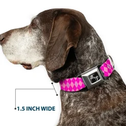 Dog Bone Seatbelt Buckle Collar - Argyle Pink/Fuchsia/Blue