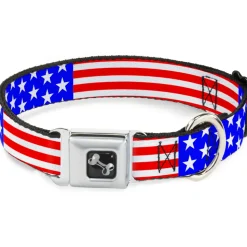 Dog Bone Seatbelt Buckle Collar - Americana Stars & Stripes2 Red/White/Blue