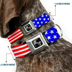 Dog Bone Seatbelt Buckle Collar - Americana Stars & Stripes2 Red/White/Blue
