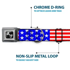 Dog Bone Seatbelt Buckle Collar - Americana Stars & Stripes2 Red/White/Blue