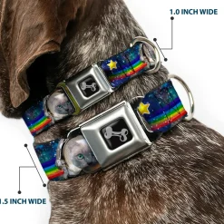 Dog Bone Seatbelt Buckle Collar - Astronaut Cats in Space/Rainbows/Stars