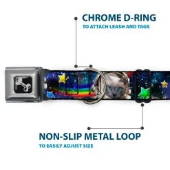 Dog Bone Seatbelt Buckle Collar - Astronaut Cats in Space/Rainbows/Stars