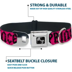Dog Bone Seatbelt Buckle Collar - Punk Princess Fuchsia/Black