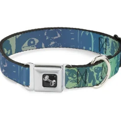 Dog Bone Seatbelt Buckle Collar - Retro Monster Aqua