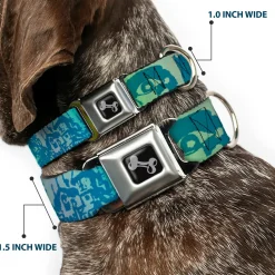 Dog Bone Seatbelt Buckle Collar - Retro Monster Aqua