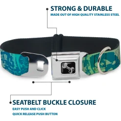 Dog Bone Seatbelt Buckle Collar - Retro Monster Aqua