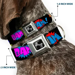 Dog Bone Seatbelt Buckle Collar - Sound Effects Black/Multi Color