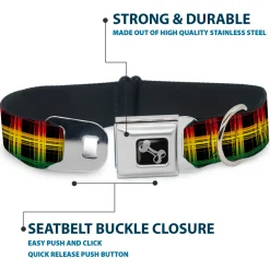 Dog Bone Seatbelt Buckle Collar - Plaid Black/Rasta
