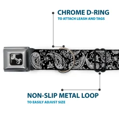 Dog Bone Seatbelt Buckle Collar - Floral Paisley Black/White