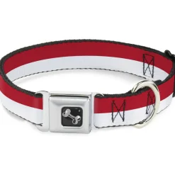 Dog Bone Seatbelt Buckle Collar - North Carolina Flag Stripe Red/White
