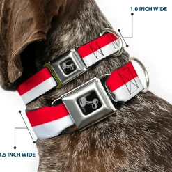 Dog Bone Seatbelt Buckle Collar - North Carolina Flag Stripe Red/White