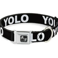Dog Bone Seatbelt Buckle Collar - YOLO Black/White
