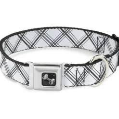 Dog Bone Seatbelt Buckle Collar - Plaid X White/Gray