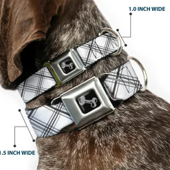 Dog Bone Seatbelt Buckle Collar - Plaid X White/Gray