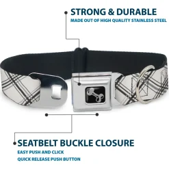 Dog Bone Seatbelt Buckle Collar - Plaid X White/Gray