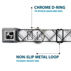 Dog Bone Seatbelt Buckle Collar - Plaid X White/Gray