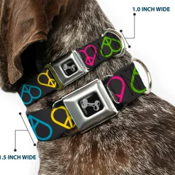 Dog Bone Seatbelt Buckle Collar - Peace Hearts Repeat Black/Neon
