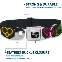 Dog Bone Seatbelt Buckle Collar - Peace Hearts Repeat Black/Neon