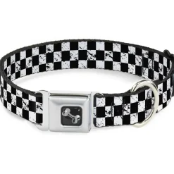Dog Bone Seatbelt Buckle Collar - Checker Weathered2 Black/White