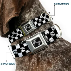 Dog Bone Seatbelt Buckle Collar - Checker Weathered2 Black/White
