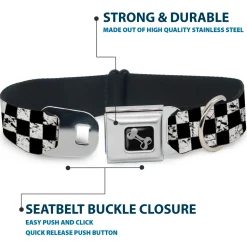 Dog Bone Seatbelt Buckle Collar - Checker Weathered2 Black/White