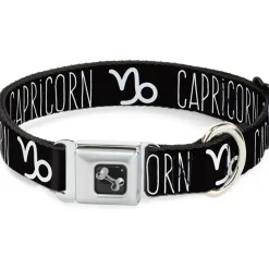 Dog Bone Seatbelt Buckle Collar - Zodiac CAPRICORN/Symbol Black/White